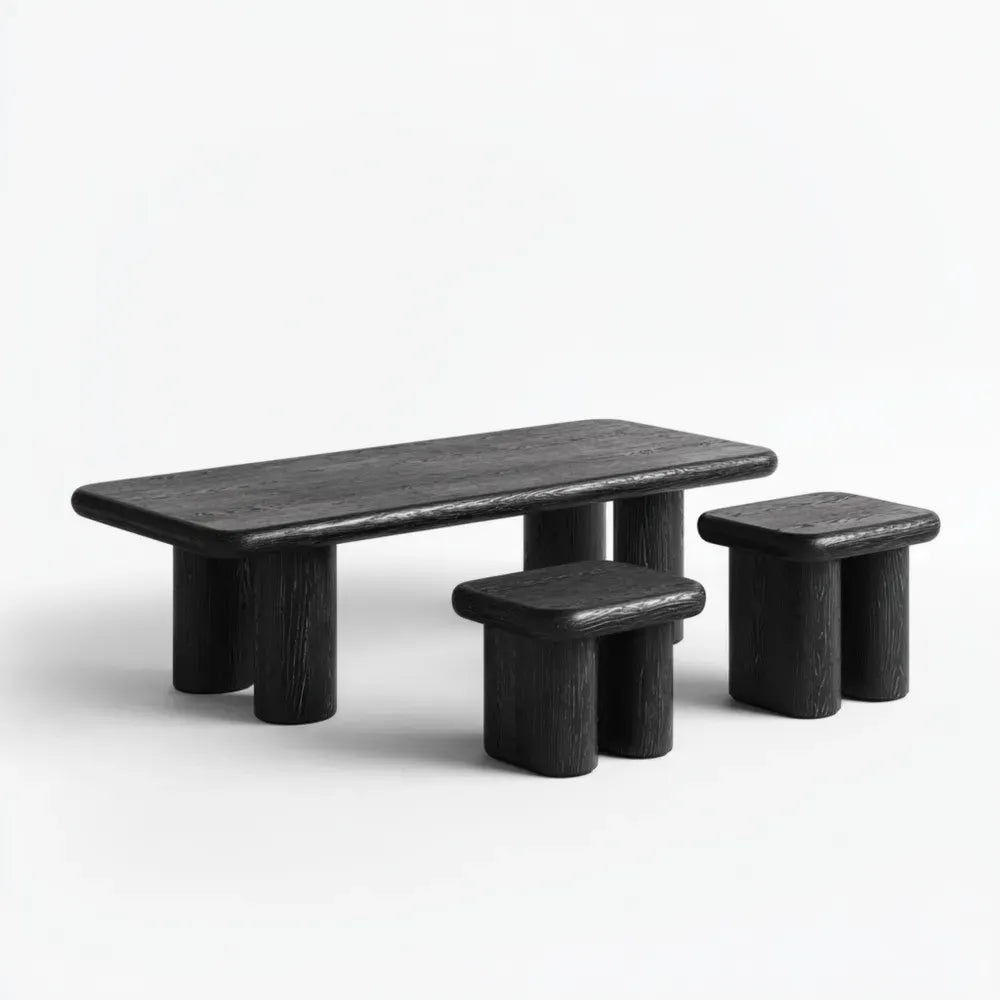 Coffee Table Set - Solid Wood 120x50x40 cm - Black - Contemporary Design