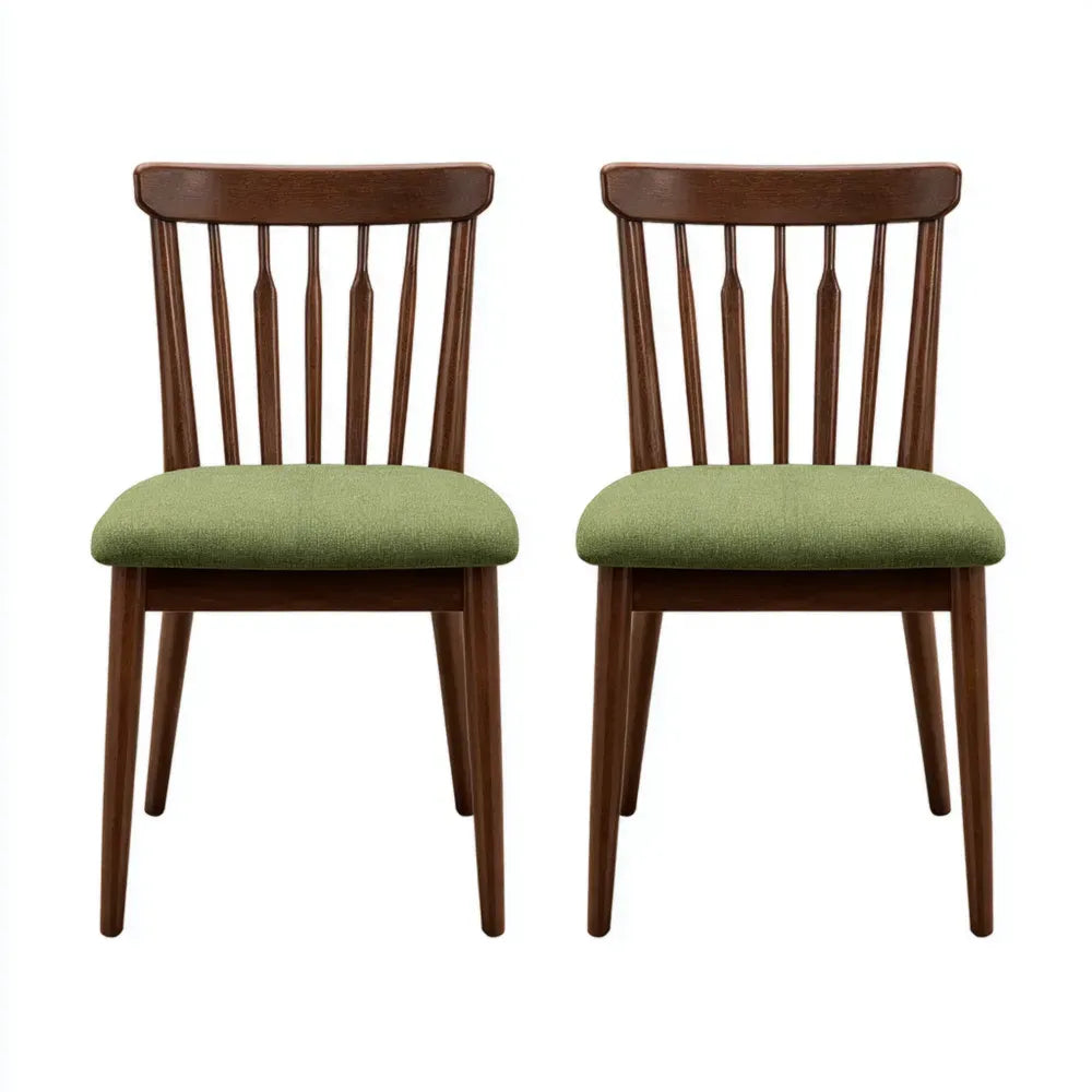 Dining Chairs Set of 2 Wood Frame 45x55x90 cm - Green Upholstery - Classic Style