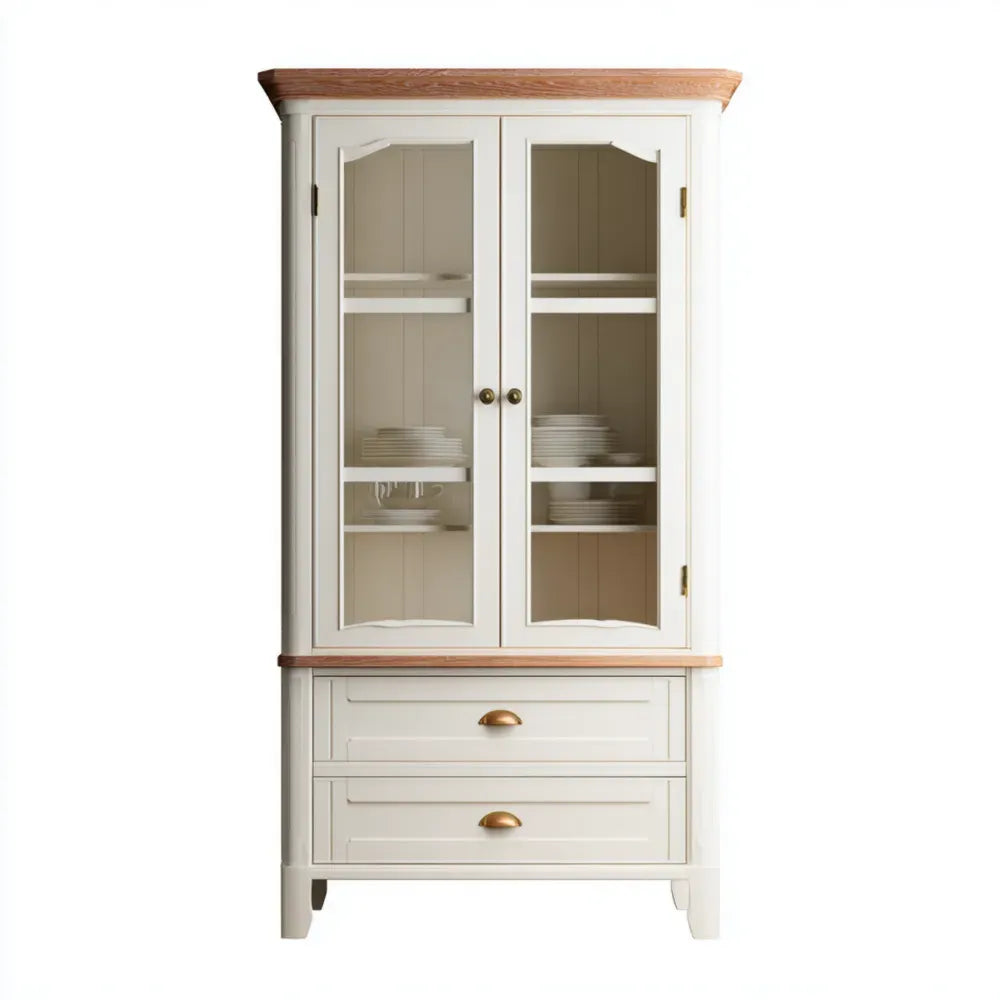 Display Cabinet Glass Doors 180x80x40 cm - Cream/Oak - Classic Design