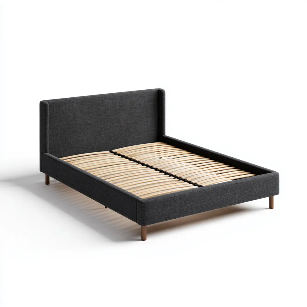 Upholstered Bed Frame 200x160x35 cm - Wooden Slats Queen Size - Dark Gray - Modern Design